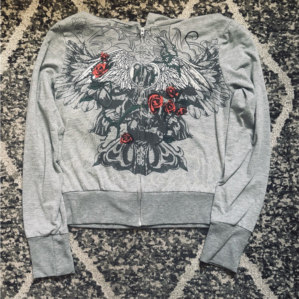 ❤️‍🔥Fitted Crop Grey and red Y2K-inspired zip-up